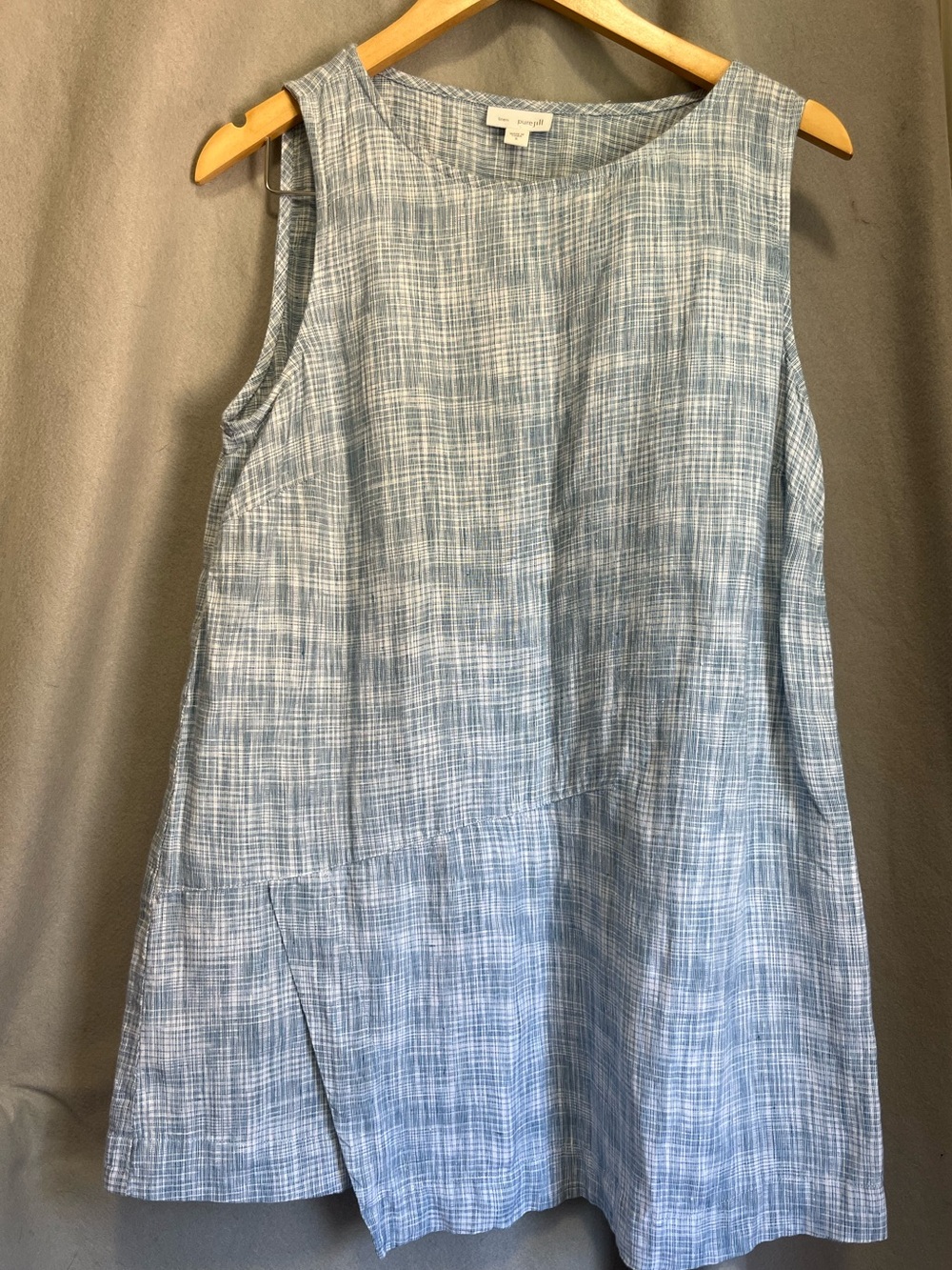Pure Jill 100% Linen Blue White Plaid Sleeveless A Line Dress Tunic Womens S